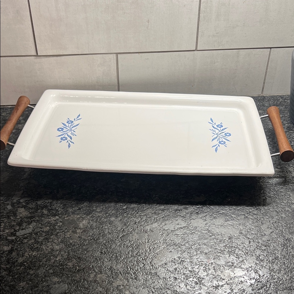 Corningware 10x16 Broil Bake Tray w/  metal rack. Cornflower blue pattern..
